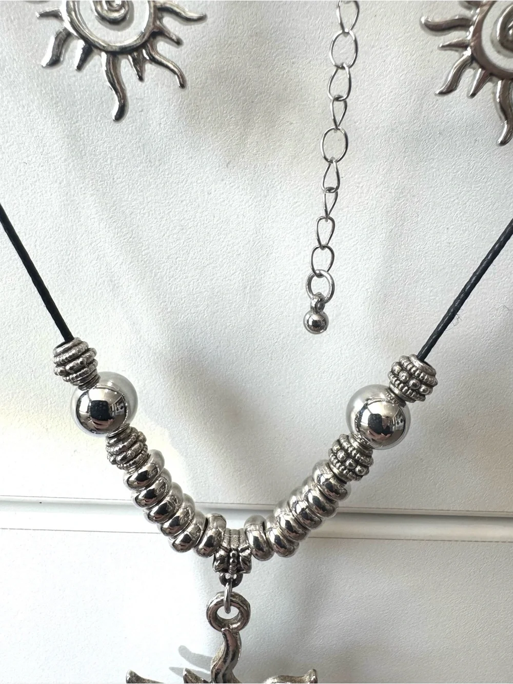Silver Sunburst Pendant Necklace and Earring Set -
